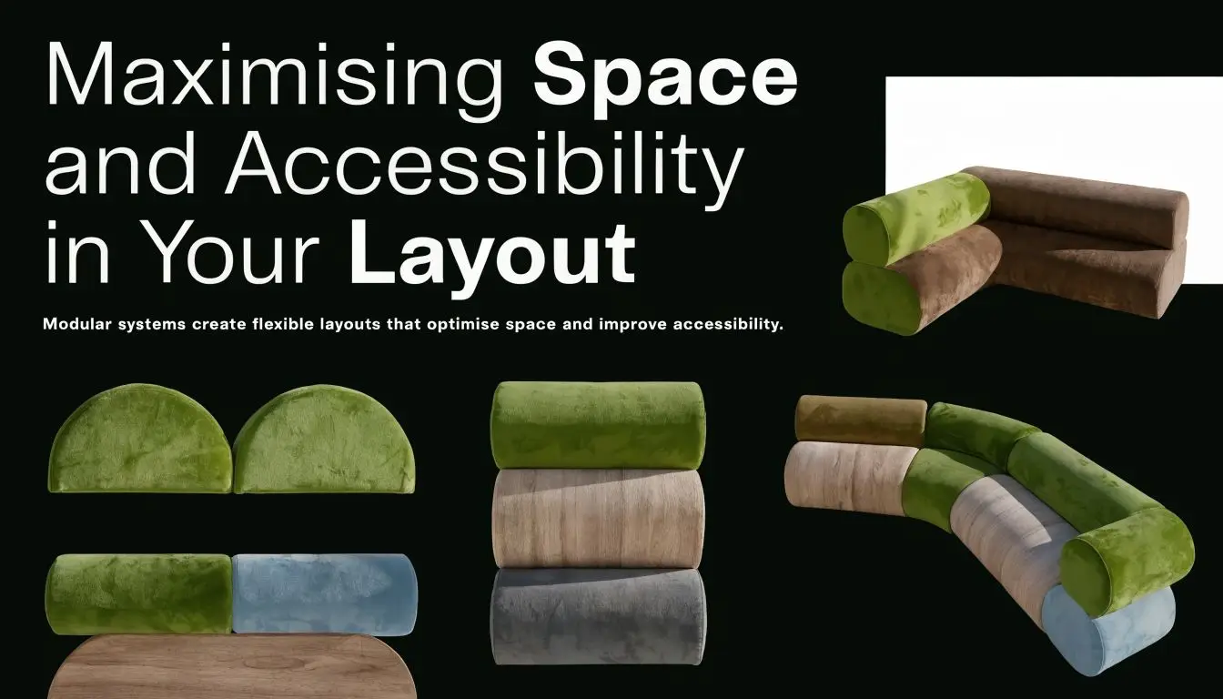 A marketing graphic showcasing modular furniture components that create flexible, space-saving layouts for modern home interior designs.